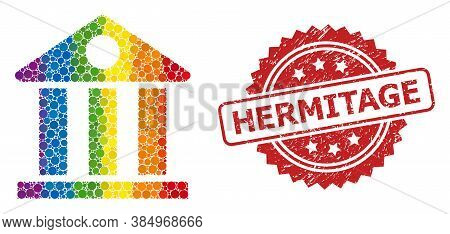 Museum Mosaic Icon Of Spheric Dots In Various Sizes And Lgbt Color Tinges, And Hermitage Corroded Ro
