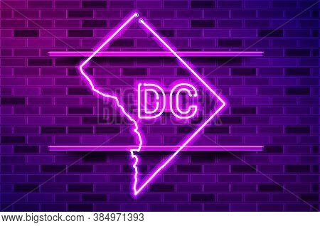 District Of Columbia Or Washington Dc Glowing Neon Lamp Sign. Realistic Vector Illustration. Purple 