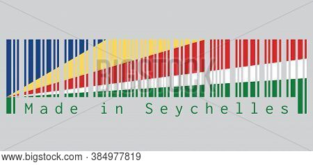 Barcode Set The Color Of Seychelles Flag, Five Oblique Bands Of Blue Yellow Red White And Green. Tex
