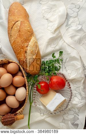 Ingredients Baguette Bread Tomatoes Herbs Eggs Breakfast