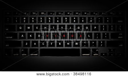 Počítačová klávesnice a Word Virus z klíčů.