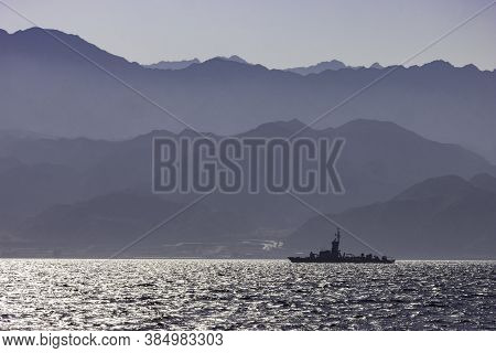 Eilat, Israel - August 19th, 2020: An Israeli Missile Boat Patrolling The Marine Border Between Isra