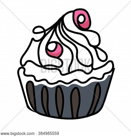 Cupcakes Desserts. Sweets Muffins With Cream And Chocolate Cakes Vector. Illustration Of A Cupcake I