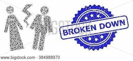 Broken Down Grunge Seal Imitation And Vector Recursion Collage Broken Wedding. Blue Seal Includes Br