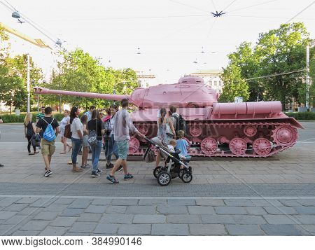 Brno, Czech Republic - Circa May 2017: Pink Tank, Controversial Piece Released In 1991 By Czech Arti