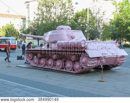 Brno, Czech Republic - Circa May 2017: Pink Tank, Controversial Piece Released In 1991 By Czech Arti