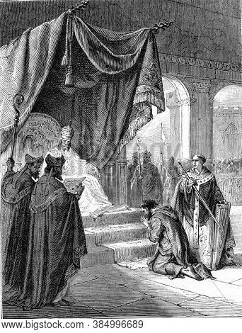 Penance of Louis the Debonaire, Vintage engraving. From Popular France, 1869.