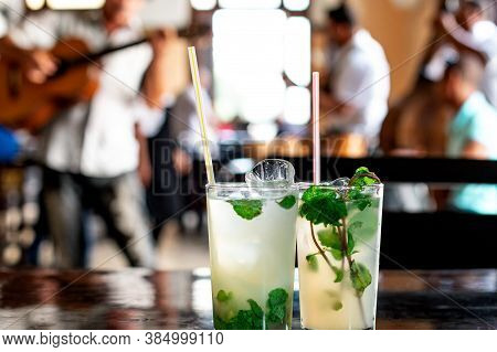 Mojito Cocktail In A Bar In Cuba / Havana