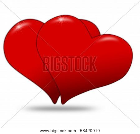 Couple Of Hearts With Shadow For A Valentine's Day Isolated