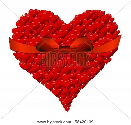 Heart Made Of Hearts For A Valentine's Day With Red Bow