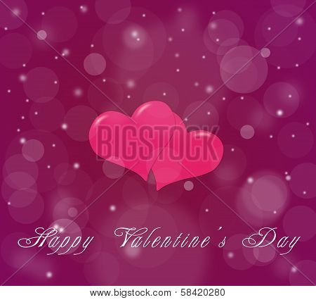 Couple Of Hearts On The Violet Red Background With Snow