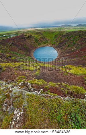 Lake in round volcano crater