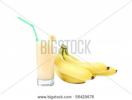 Bunch of bananas and juice.
