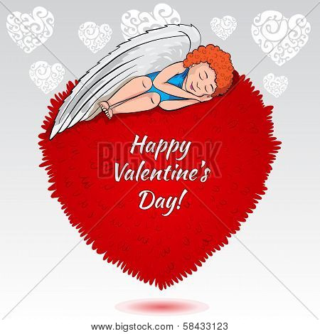 Valentines Angel Dreaming On The Heart