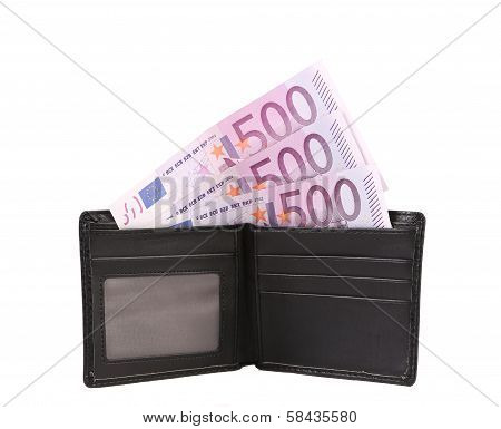 Wallet with five hundreds euro banknotes