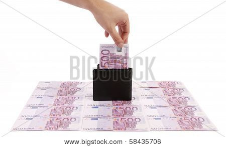 Wallet with five hundreds euro banknotes