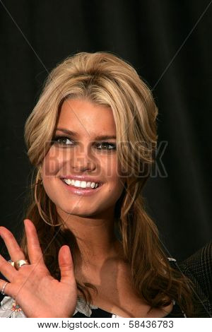 Jessica Simpson at a press conference to announce Blockbuster Video's 