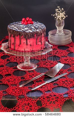 Red Cake With Poppy Seeds, Marzipan And Chocolate