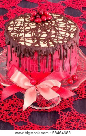 Red Cake With Poppy Seeds, Marzipan And Chocolate