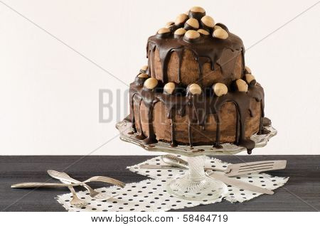 Whiskey Cake With Peanut Cream And Chocolate