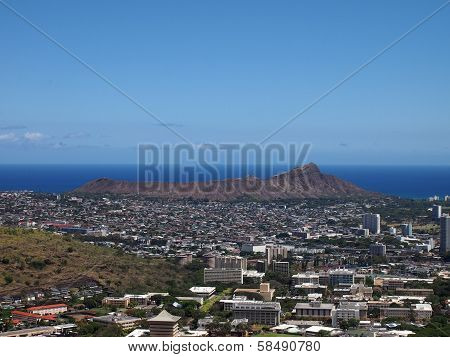Diamondhead And The City Of Honolulu Of Oahu On A Clear Sky Day
