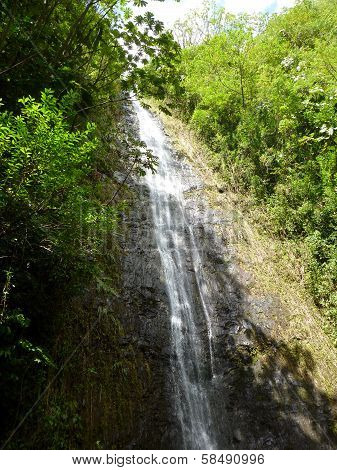 Water Runs Down Manoa Falls Waterfall