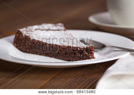 Chocolate Cake Slice On White Dish