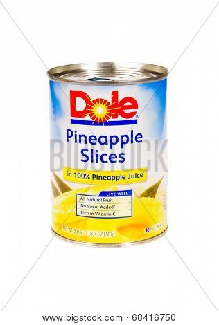 HAYWARD, CA - July 16, 2014: 20 oz can of Dole brand Pineapple slices in 100% pineapple juice