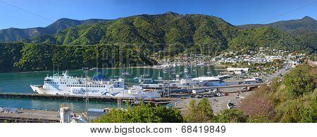 Picton & Ferry Terminal Panorama In Marlborough Sounds.