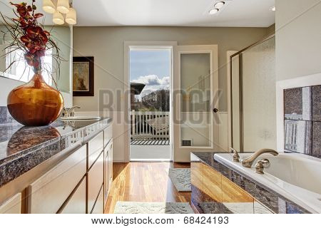 Modern Bathroom Interior With Walkout Deck
