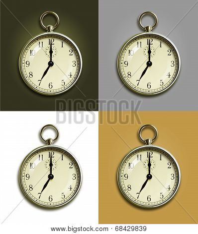Bronze vintage pocket watch on color backgrounds
