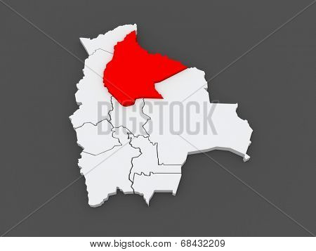 Map of Beni. Bolivia. 3d