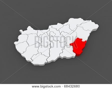 Map of Bekes. Hungary. 3d
