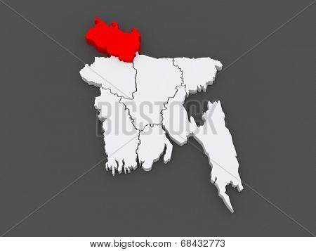 Map of Rangpur. Bangladesh. 3d