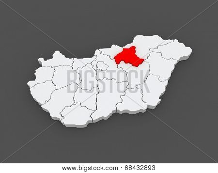 Map of Heves. Hungary. 3d