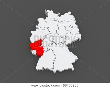 Map of Rheinland-Pfalz. Germany. 3d