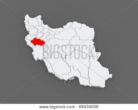 Map of Lorestan. Iran. 3d