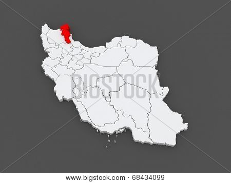 Map of Ardabil. Iran. 3d