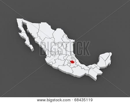 Map of Tlaxcala. Mexico. 3d