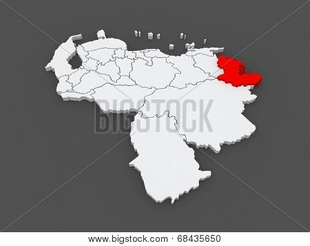 Map of Delta Amacuro. Venezuela. 3d