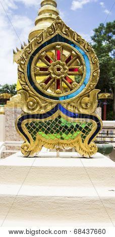 Buddhist Wheel Symbol Boundary Markers Around The Church