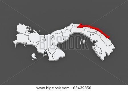 Map of Guna Yala. Panama. 3d