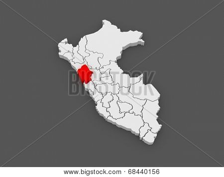 Map of Ancash. Peru. 3d