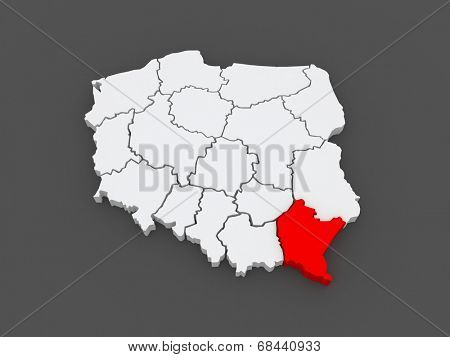 Map of Subcarpathian. Poland. 3d