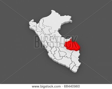 Map of Madre de Dios. Peru. 3d