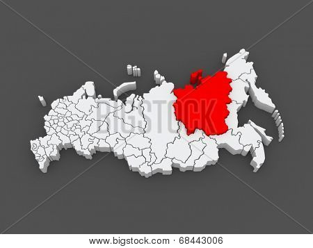 Map of the Russian Federation. Republic of Sakha (Yakutia). 3d