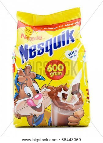 Ankara, Turkey- April 12, 2013: Nestle Nesquik powder isolated on white background.  