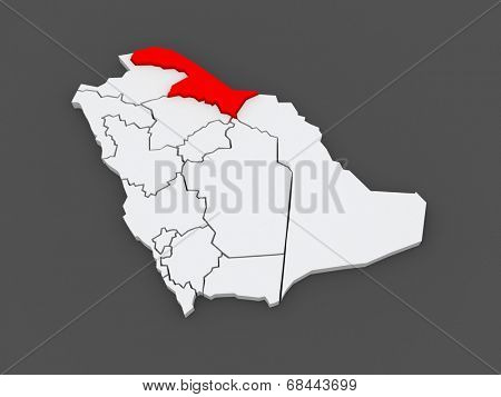 Map of El Al Hudud Northern Border. Saudi Arabia. 3d