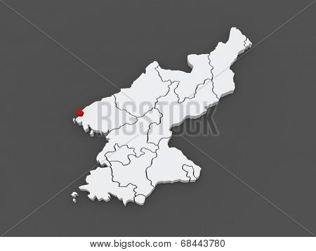 Map of Sinuiju. North Korea. 3d