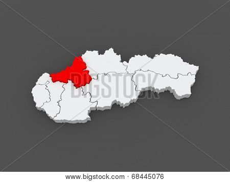 Map of Trencin Region. Slovakia. 3d